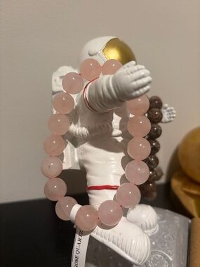 Hand Crafted Rose Quartz Beaded Bracelet - Soft Pink- adjustable